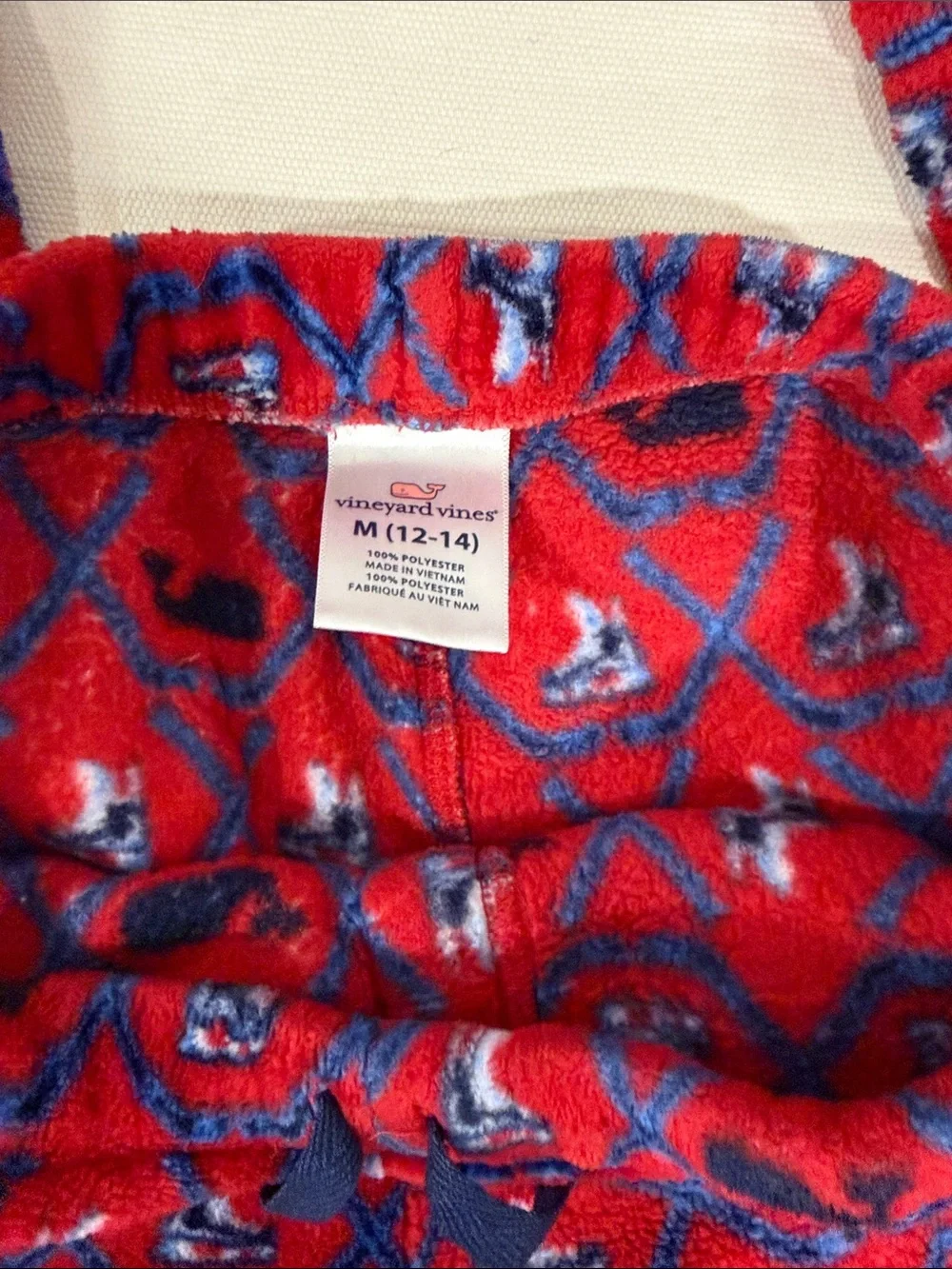 Vineyard Vines Red Sailboat Fleece Pajama Bottoms with Navy Accents